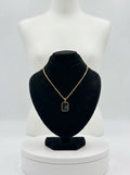 Minimalist Gold-Tone Rectangular Pendant Necklace with Black Inlay