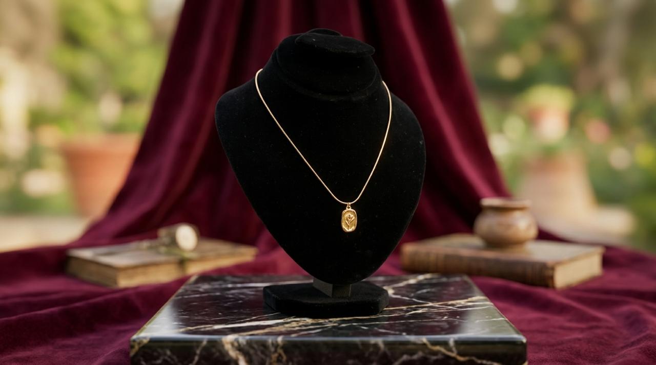 Elegant Gold Pendant on Velvet Display