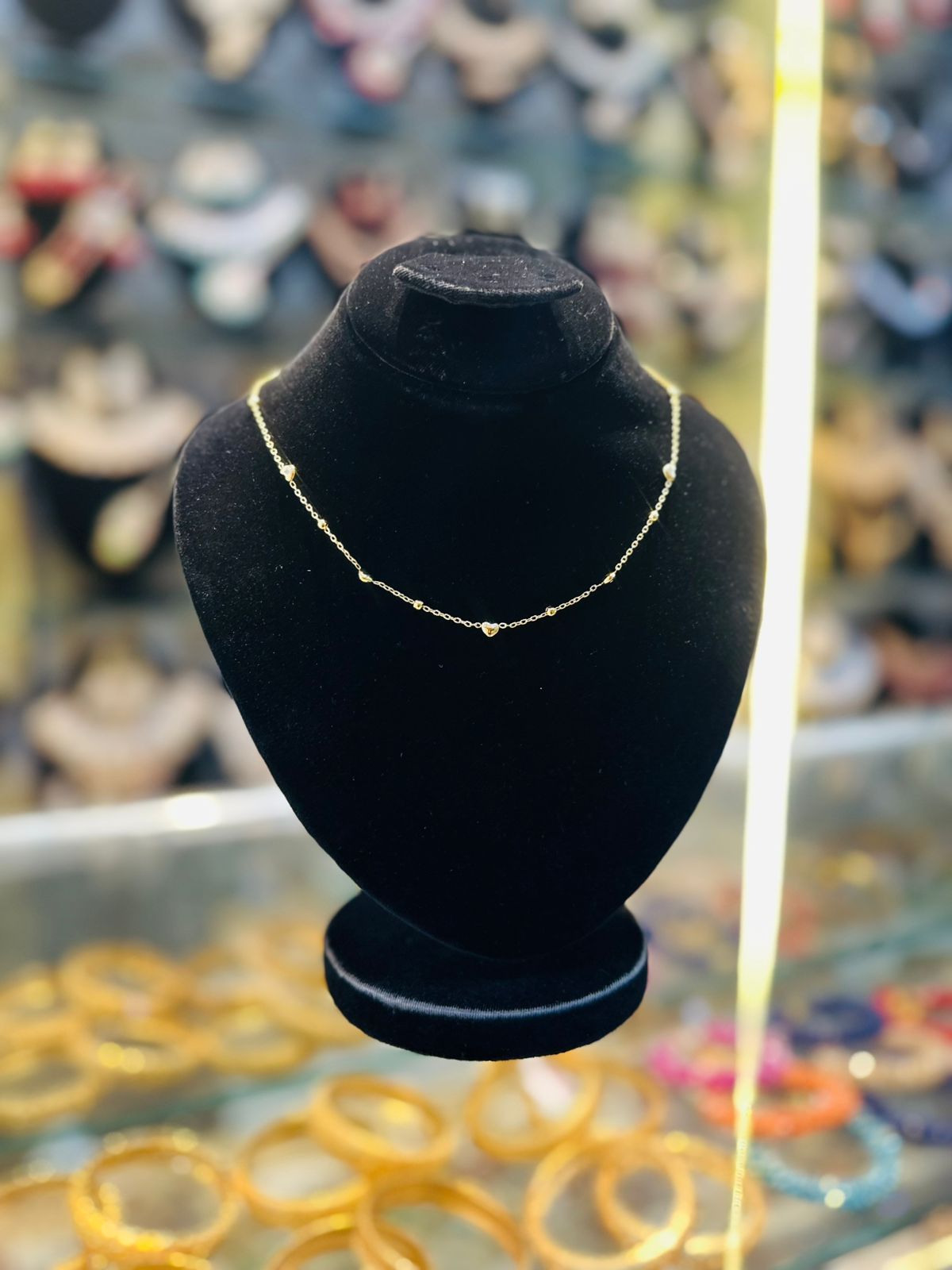 Dainty Gold Beaded Heart Charm Necklace