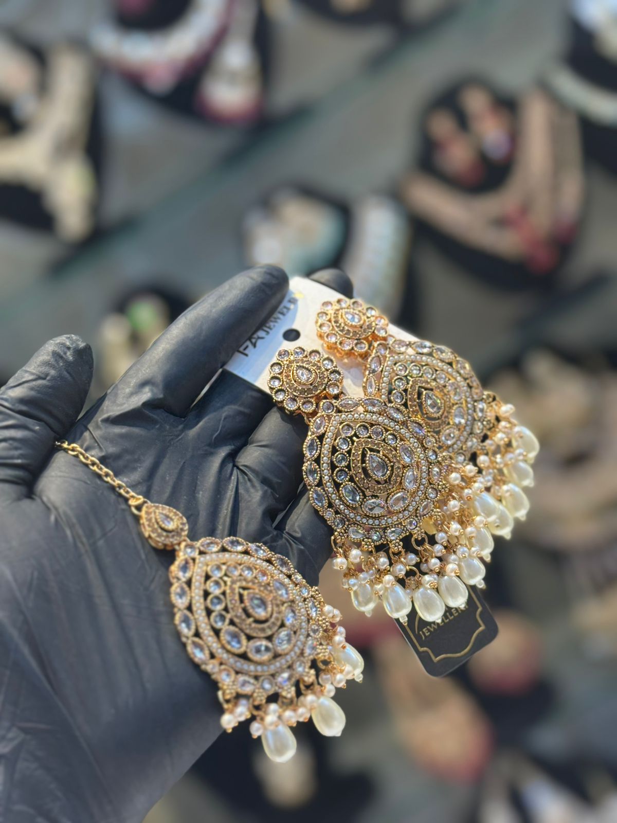 Royal Gold-Tone Kundan Pearl Drop Earrings & Maang Tikka Set
