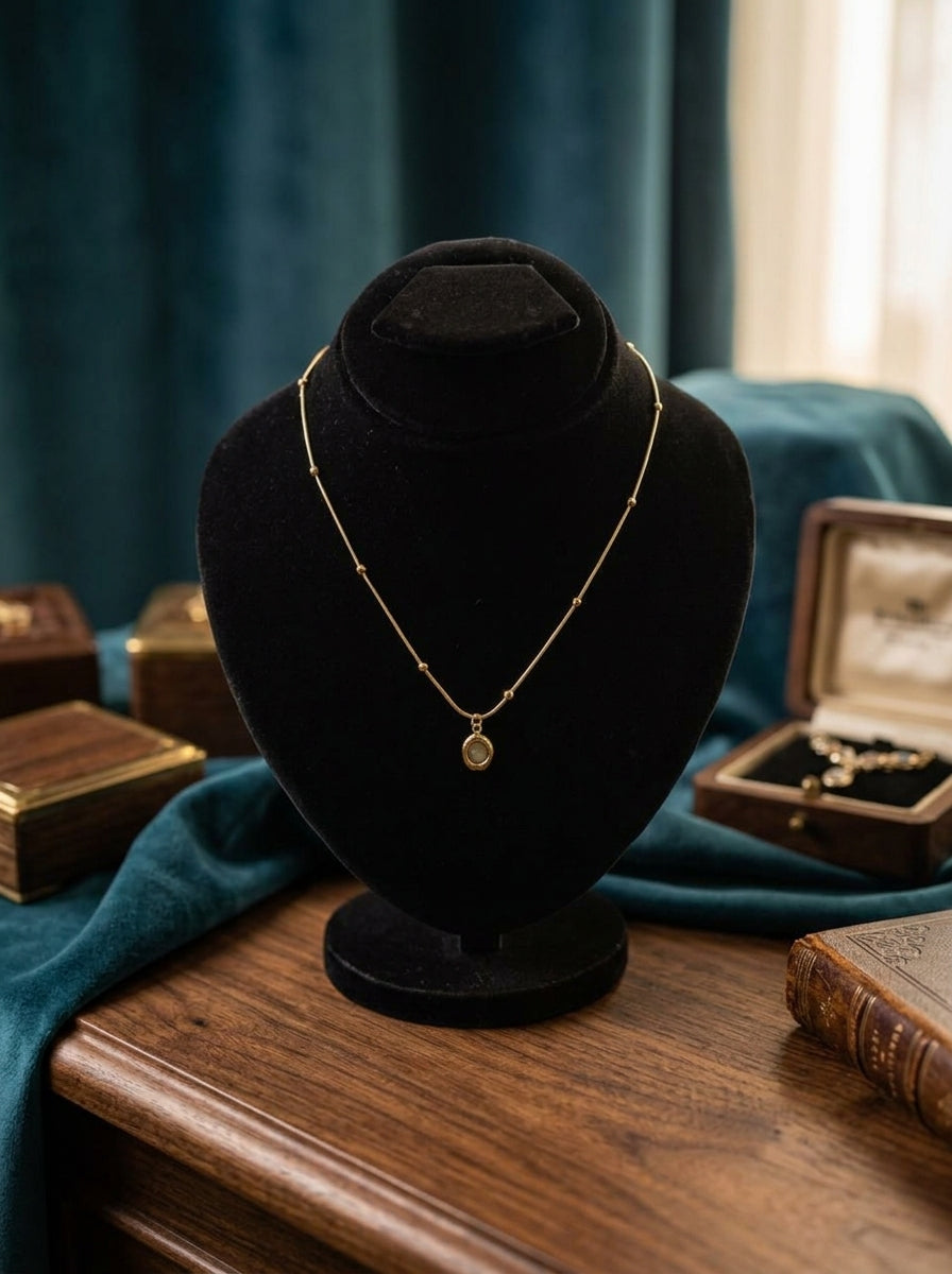 Delicate Gold Beaded Chain with Crystal Drop Pendant