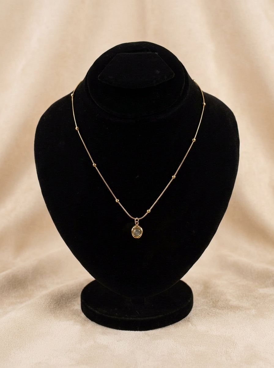 Delicate Gold Beaded Chain with Crystal Drop Pendant