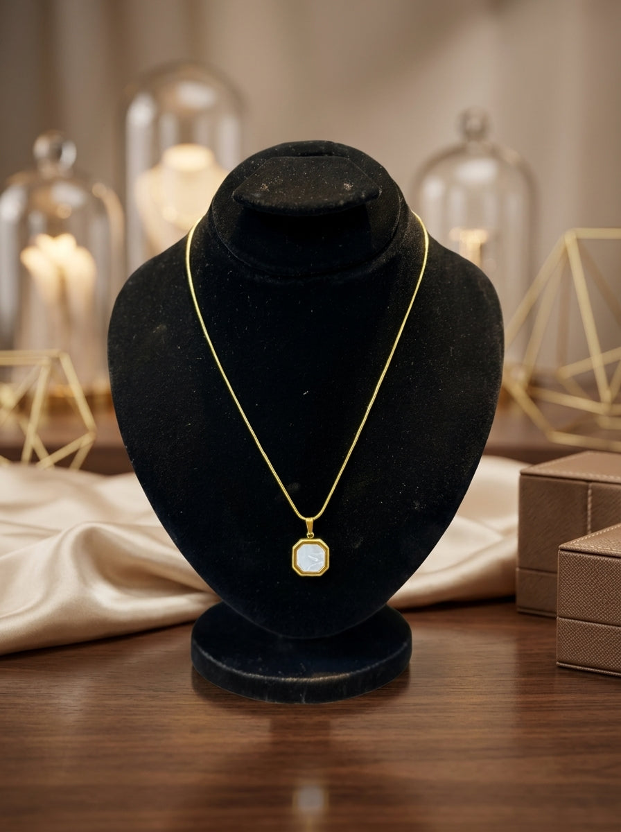 Modern Octagon Crystal Gold Pendant Necklace
