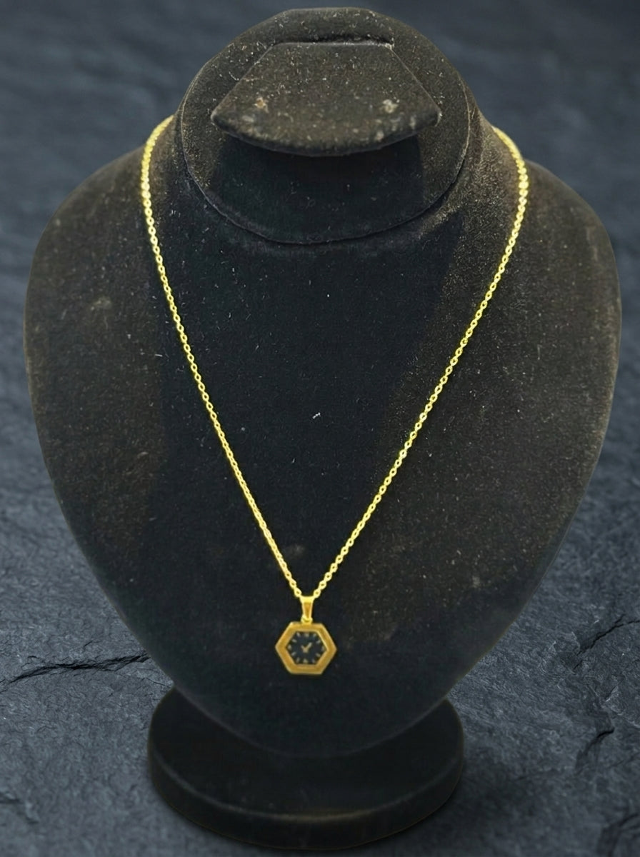 Minimalist Hexagon Black Dial Gold Pendant Necklace