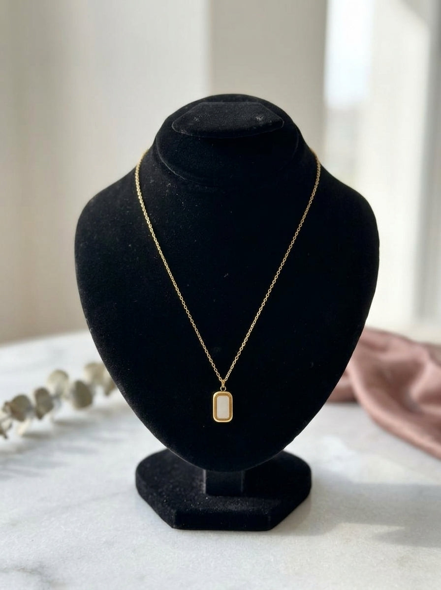 Minimalist Rectangular Stone Gold Pendant Necklace
