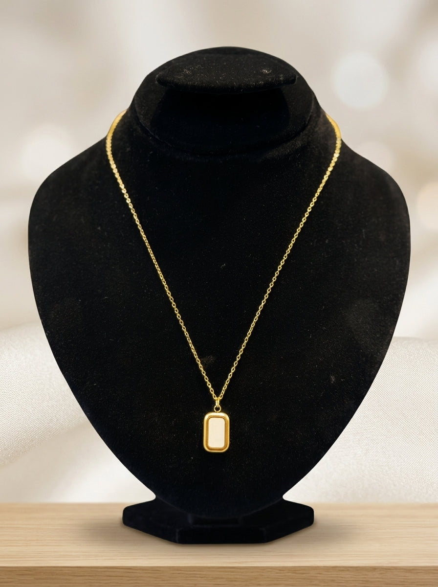 Minimalist Rectangular Stone Gold Pendant Necklace