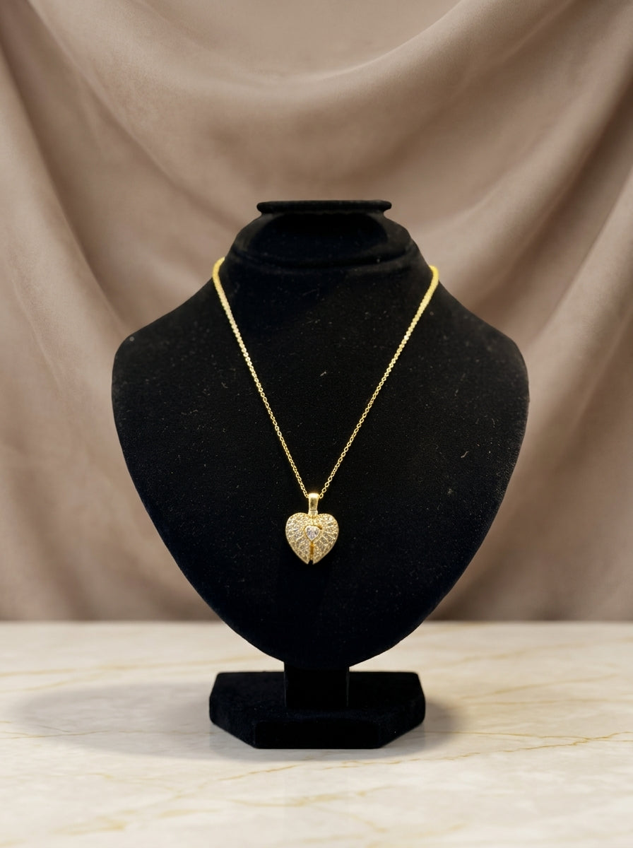 Sparkling Heart Pavé Gold Pendant Necklace