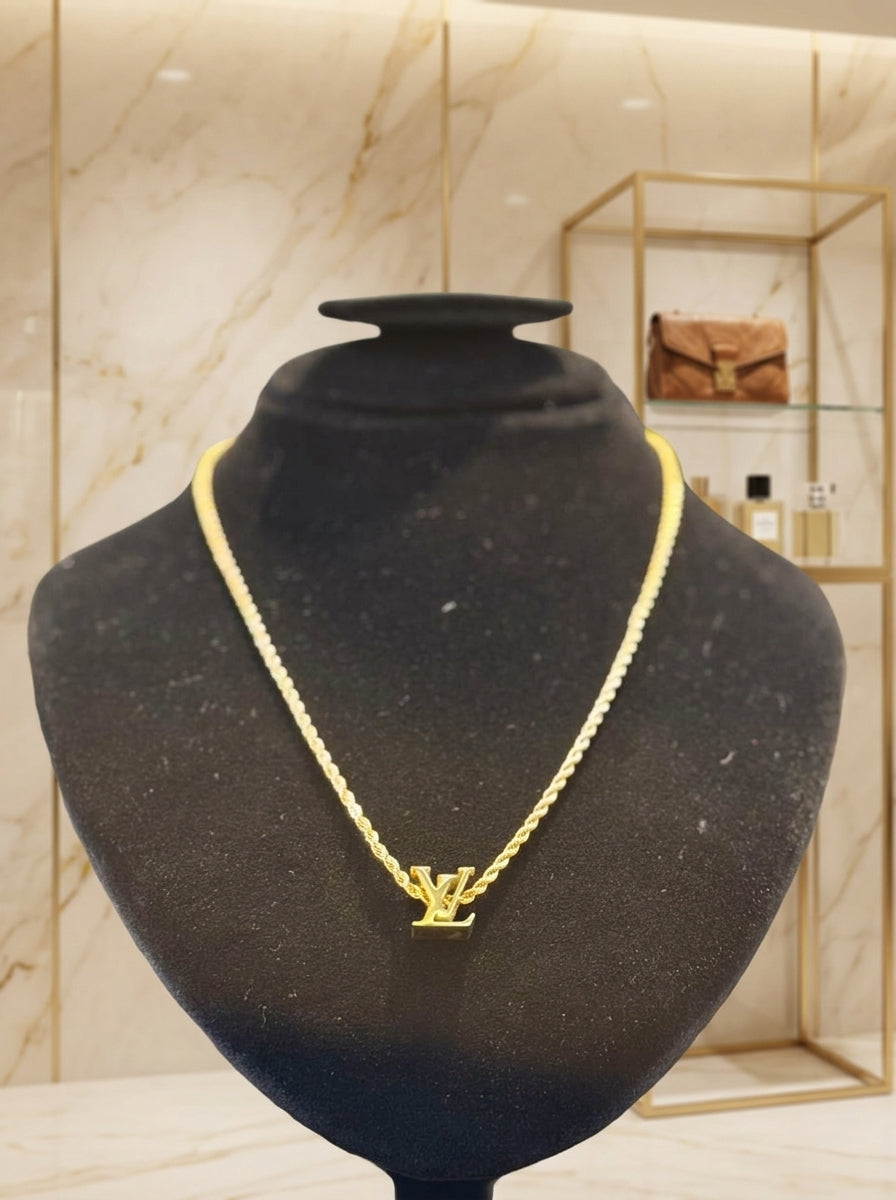 Designer-Inspired Monogram Gold Rope Chain Necklace