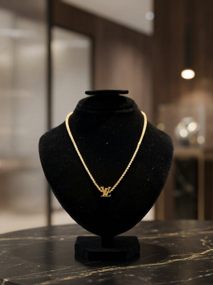 Designer-Inspired Monogram Gold Rope Chain Necklace