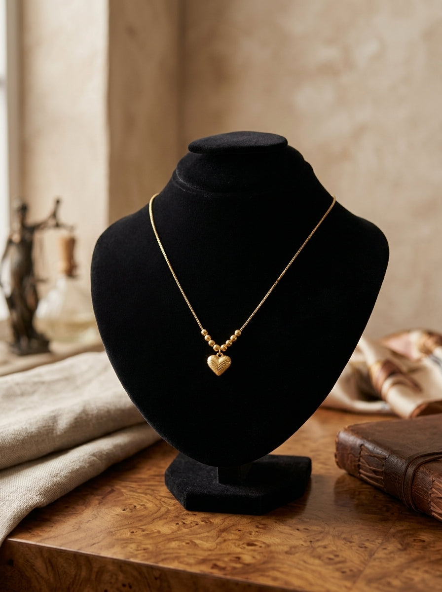 Beaded Heart Charm Gold Necklace