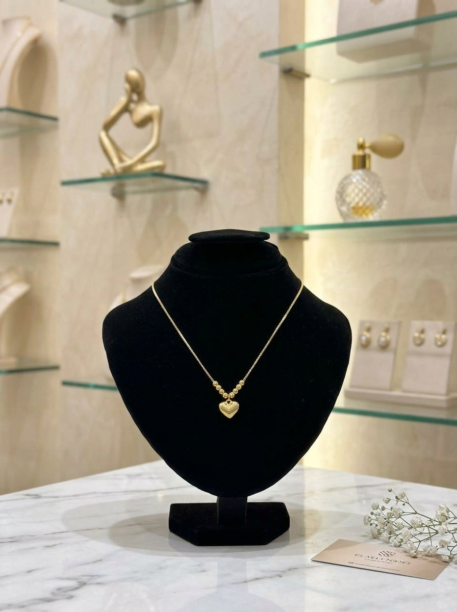 Beaded Heart Charm Gold Necklace