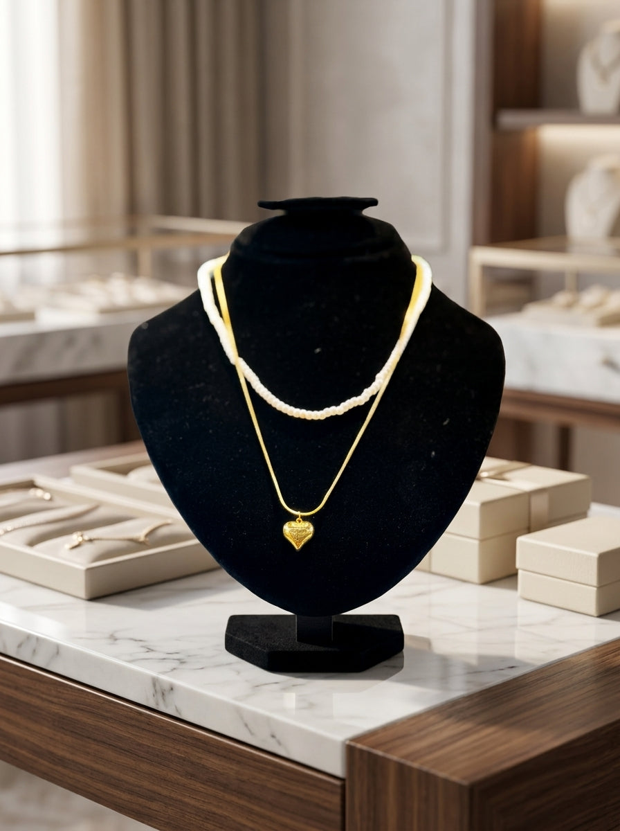 Elegant Double Layer Heart Pendant Necklace