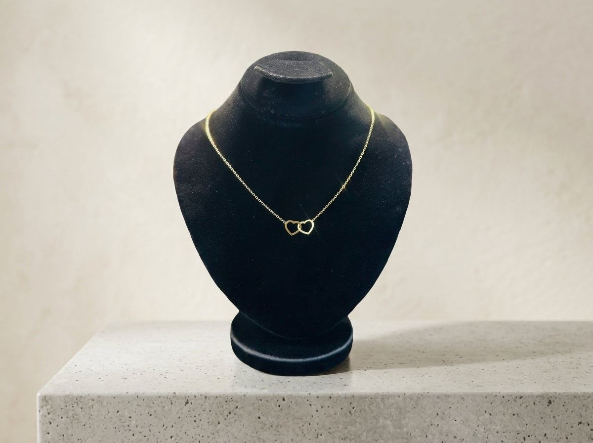 Minimalist Gold Interlinked Double Heart Necklace