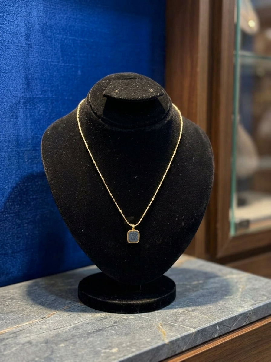 Minimalist Square Black Stone Gold Pendant Necklace