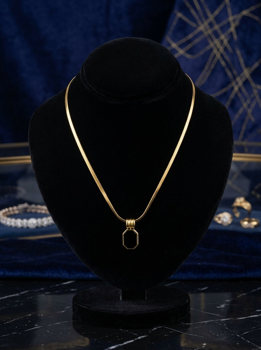 Modern Black Stone Geometric Gold Pendant Necklace
