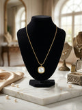 Minimalist Gold-Tone Square Pendant Necklace with White Inlay