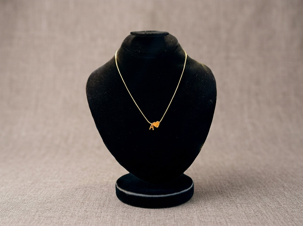 Minimalist Gold Initial “A” Heart Pendant Necklace