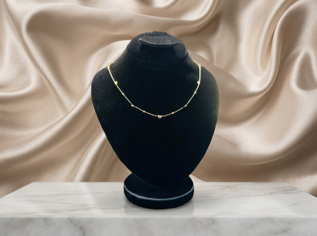 Dainty Gold Beaded Heart Charm Necklace