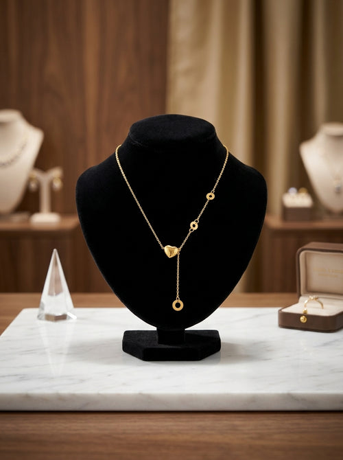 Elegant Gold Heart Lariat Drop Necklace