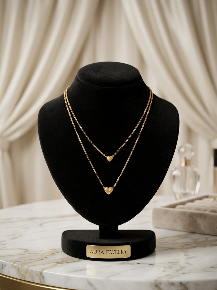 Delicate Double Layer Heart Pendant Necklace