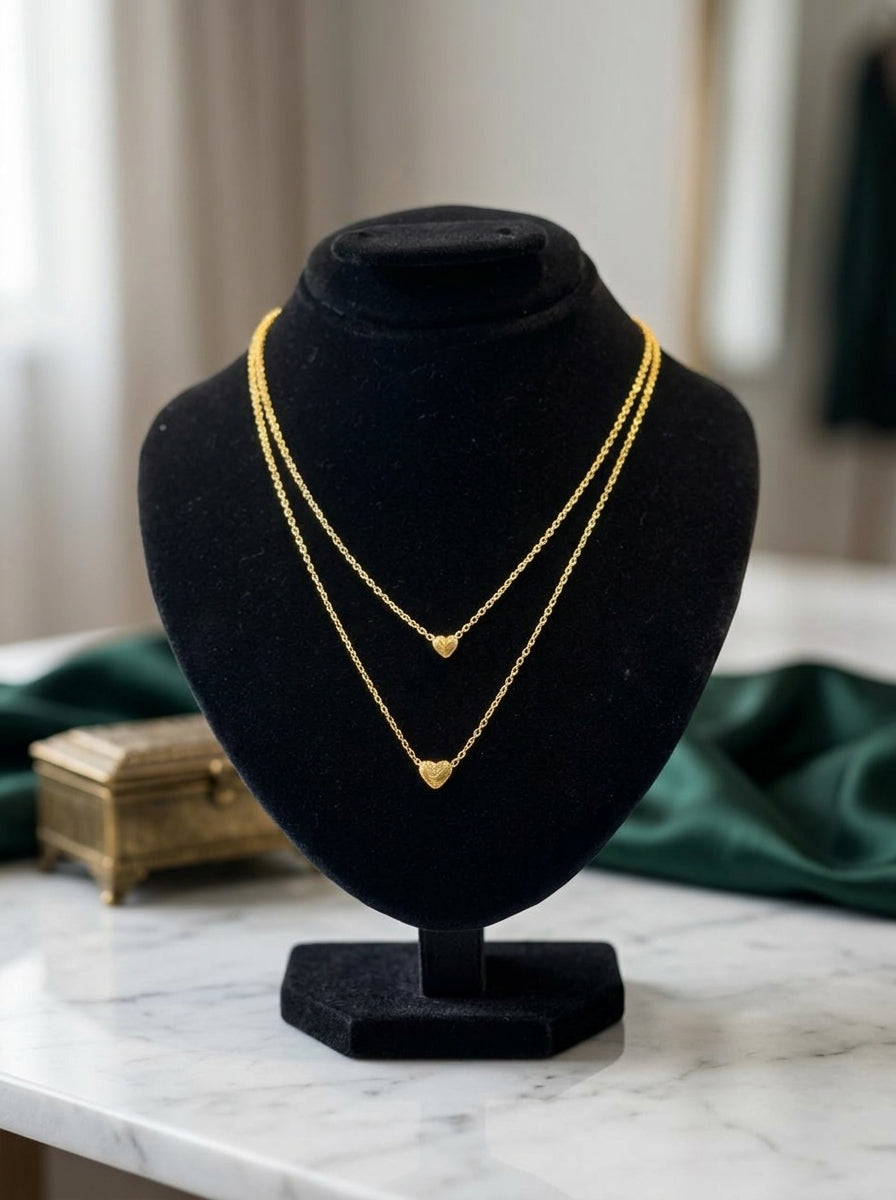 Delicate Double Layer Heart Pendant Necklace