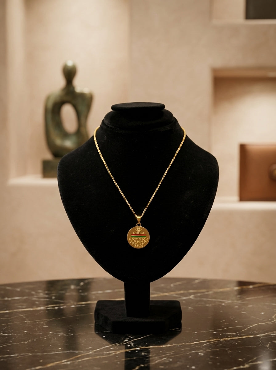 Elegant Gold-Tone Designer-Inspired Round Pendant Necklace