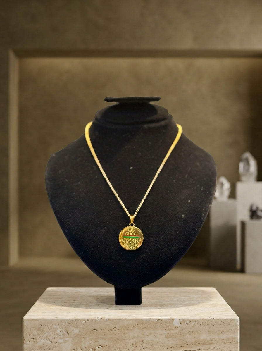Elegant Gold-Tone Designer-Inspired Round Pendant Necklace
