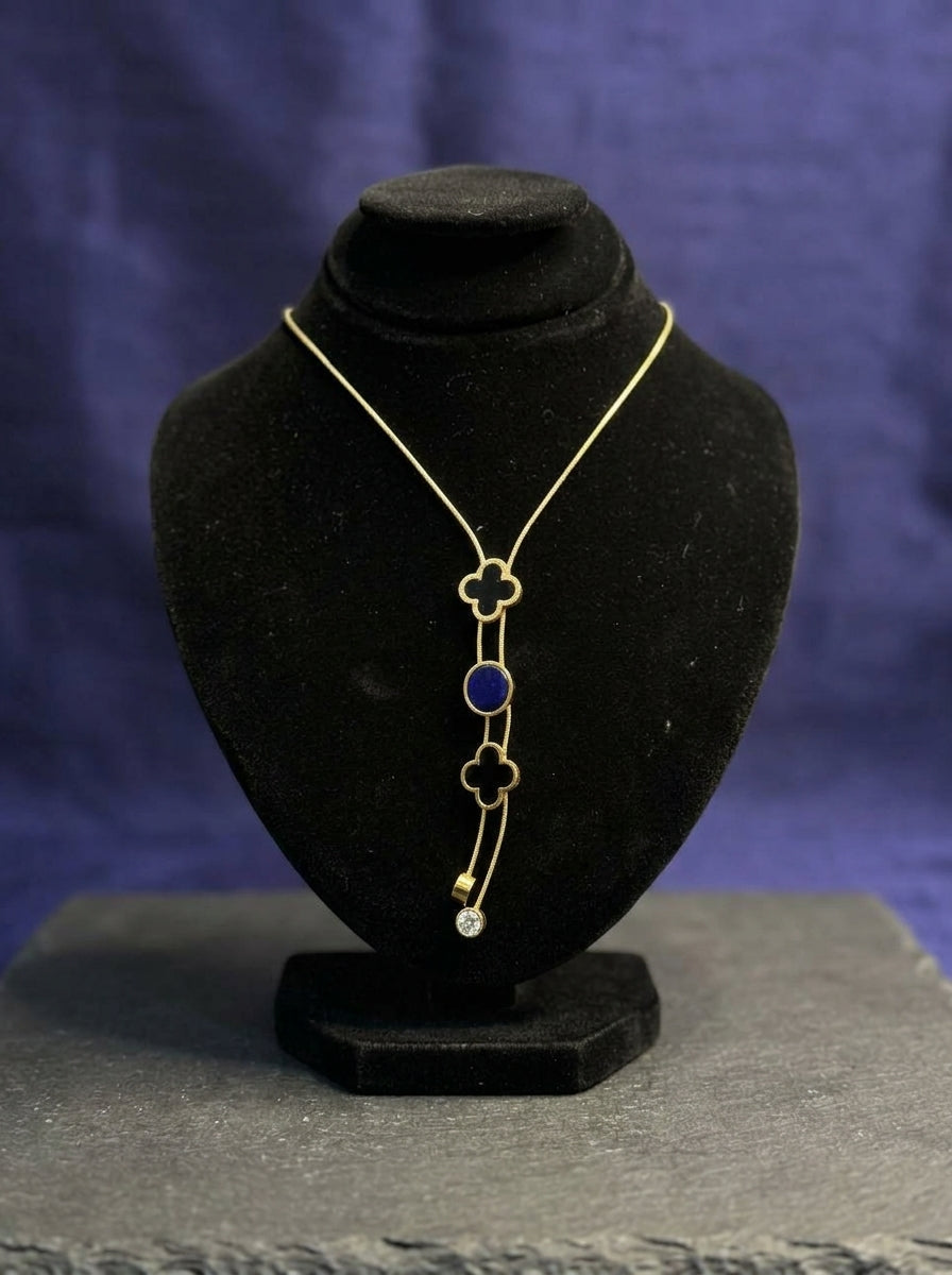 Elegant Gold-Tone Floral Drop Necklace with Dual Chain Design