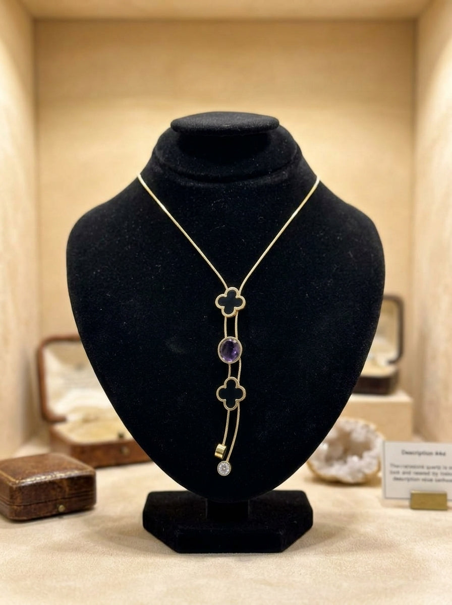 Elegant Gold-Tone Floral Drop Necklace with Dual Chain Design