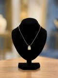 Minimalist Gold-Tone Geometric Pendant Necklace with White Inlay