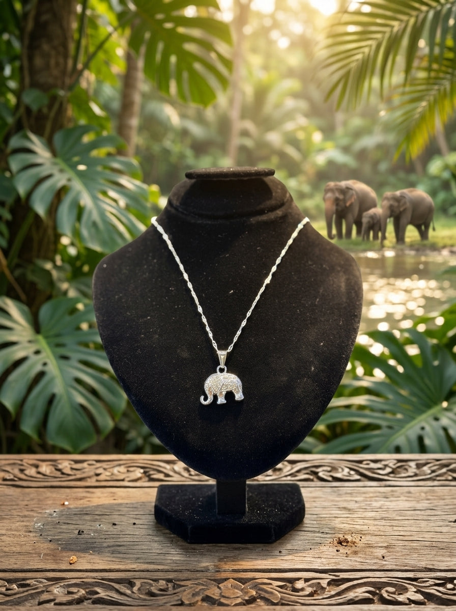 Elegant Silver-Tone Elephant Pendant Necklace with Intricate Detailing