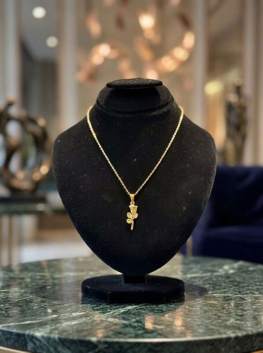Elegant Gold-Tone Rose Pendant Necklace