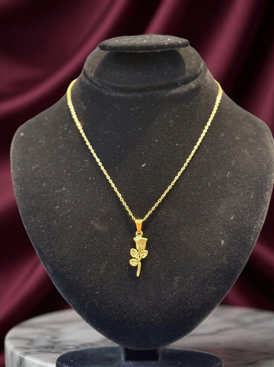 Elegant Gold-Tone Rose Pendant Necklace