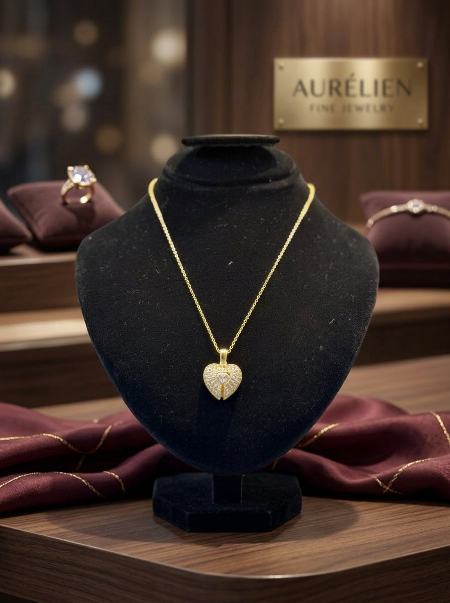 Sparkling Heart Pavé Gold Pendant Necklace