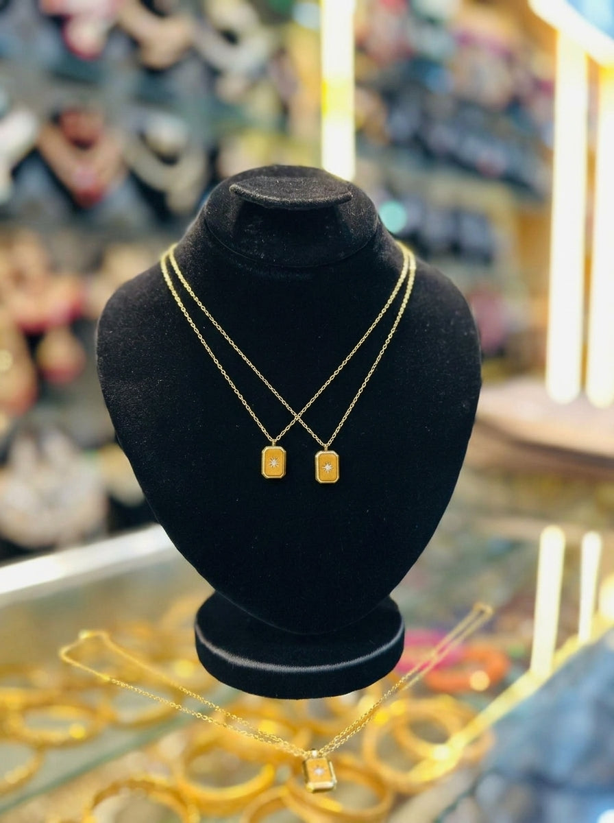 Minimalist Gold Rectangular Starburst Pendant Necklace