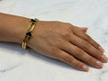 Elegant Gold-Tone Black Heart Open Bangle Bracelet